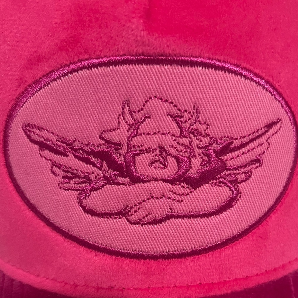 URBAN OUTFITTERS BOYS LIE BRAND PINK VELVET ANGEL TRUCKER HAT BNWT - Picture 2 of 5